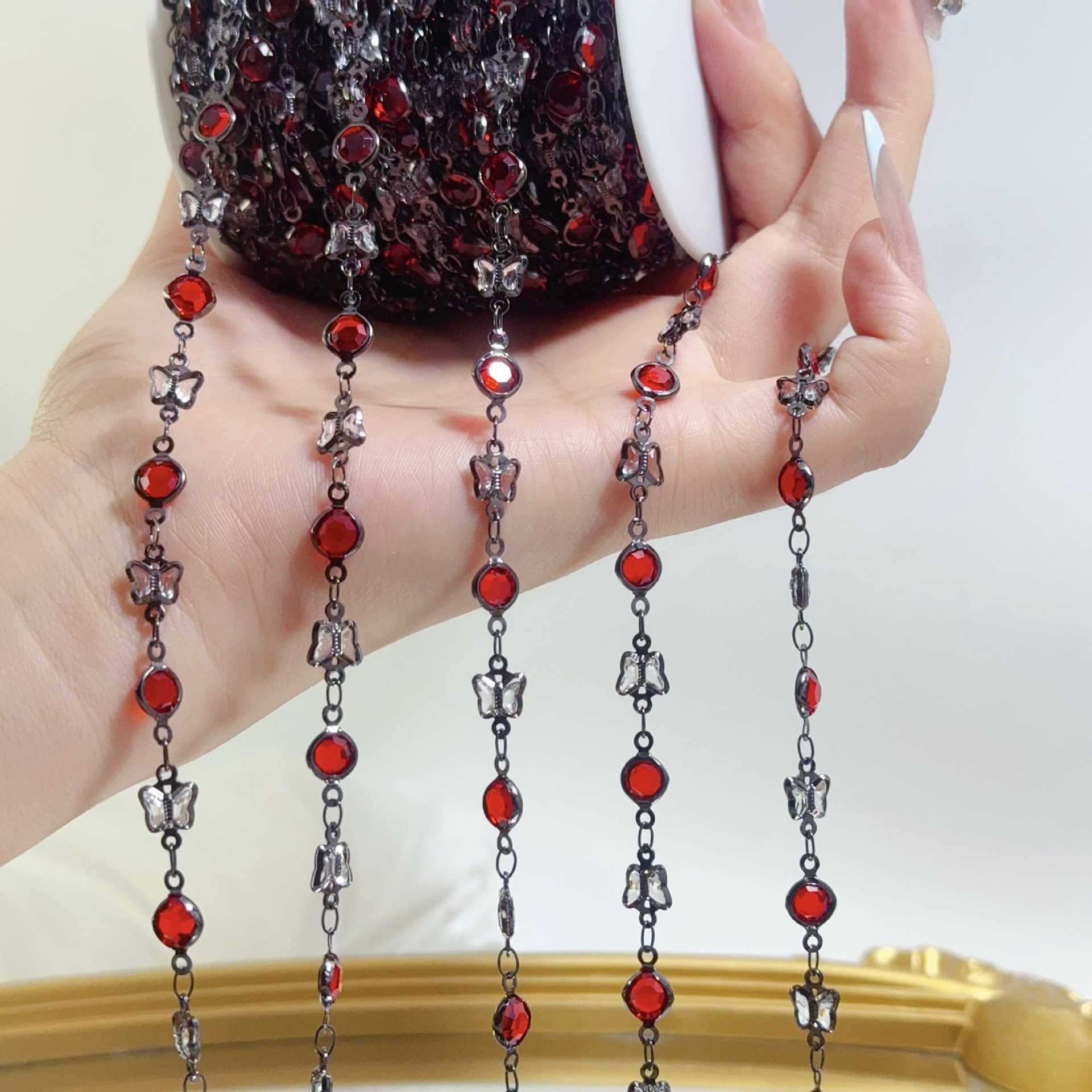 

0.5/1/2M Red Glass Copper Chain Butterfly Bead Handmade Chain DIY Jewelry Accessories Tassel Shoes And Hats Clothing Accessories 0.5 Meter