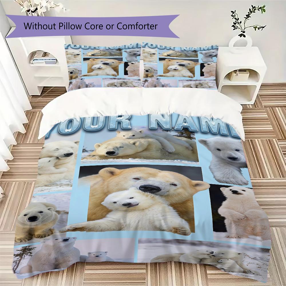 Custom Name Polar Bears Winter Bedding,Quilt Set Quilt Cover Pillowcase Home Birthday Gift(1 * duvet cover + 2 * pillowcase, without core)_lx