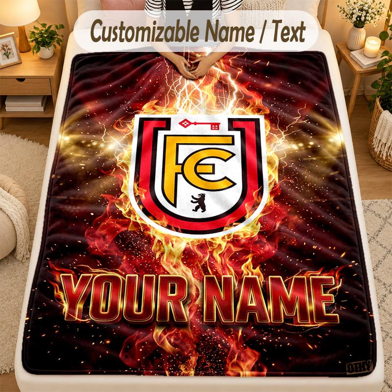 Flanell-Decke 1. FC Union Berlin Benutzerdefinierter Name Text Personalisierte Weiche Warme Überwurfdecke Heimdekoration Geschenk