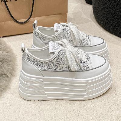 Mode Bling Leder Ballerinas Lässige Dad Schuhe Klobige Sneaker Damen Plateau Sportschuhe Damen Skateboard Versteckte Absätze Schuhe Tennis