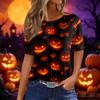 Women's Casual Short Sleeve Halloween & Pumpkin Print Round Neck Pullover T-Shirt Top