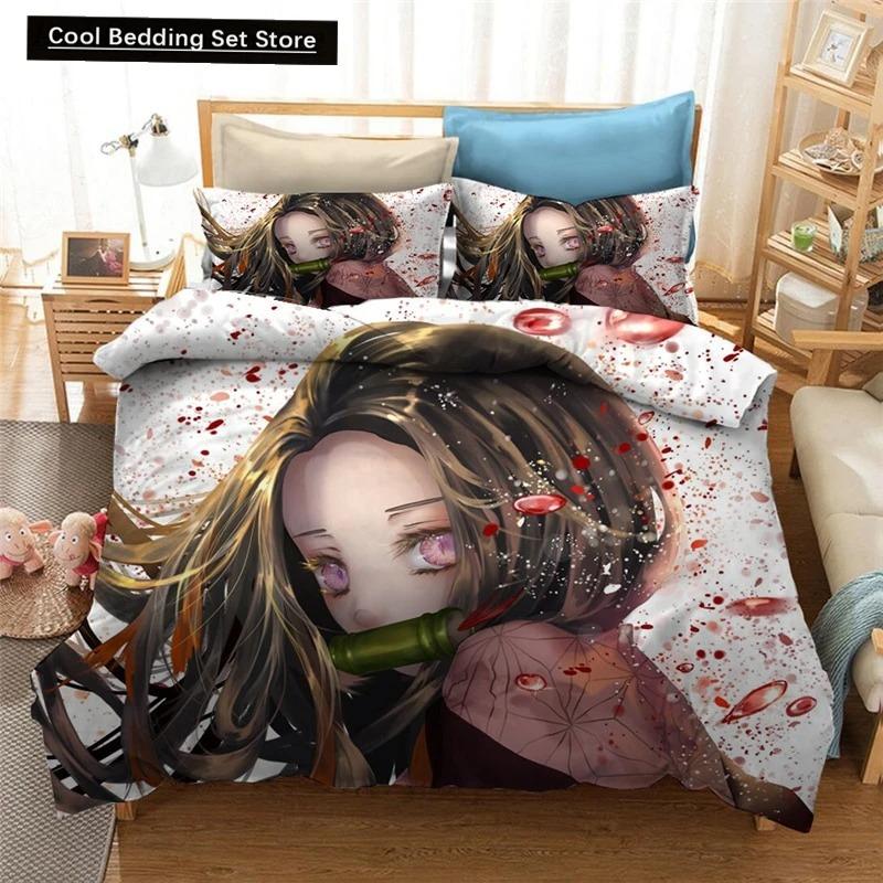 Set Biancheria da Letto Stampato 3D Demon Slayer Giappone Anime Copripiumini Piumone Biancheria da Letto Tessili per la Casa Biancheria da Letto