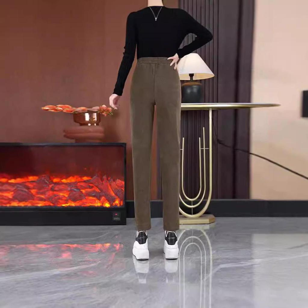 2024 New High Waist Velvet Harem Pants - Slim, Warm, Loose-Fit Trousers for Autumn & Winter