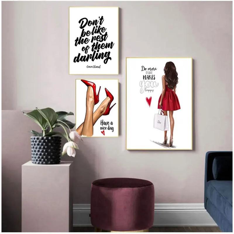 Red High Heels Girl Wall Art Print Canvas Painting Nordic Canvas Posters And Prints Wall Pictures For Living Room Decor