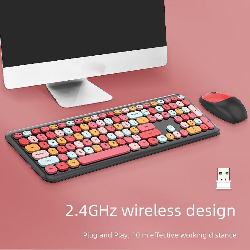 MOFII Sky Hand Pink Multi-Color 2.4G Silent Wireless Keyboard & Mouse Set for Office