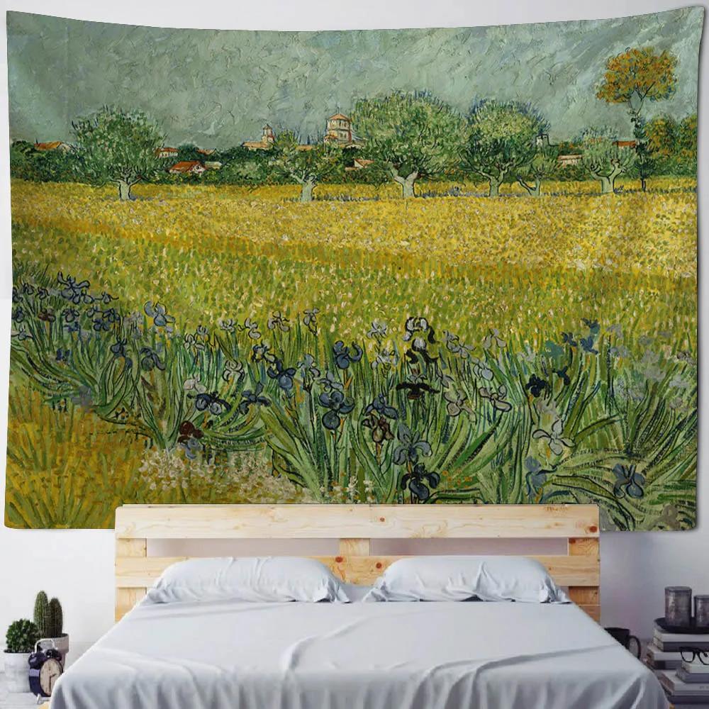 Vintage Lotus Wall Hanging Tapestry Art Poster Van Gogh Oil Painting Aesthetic Decor for Living Room And Bedroom