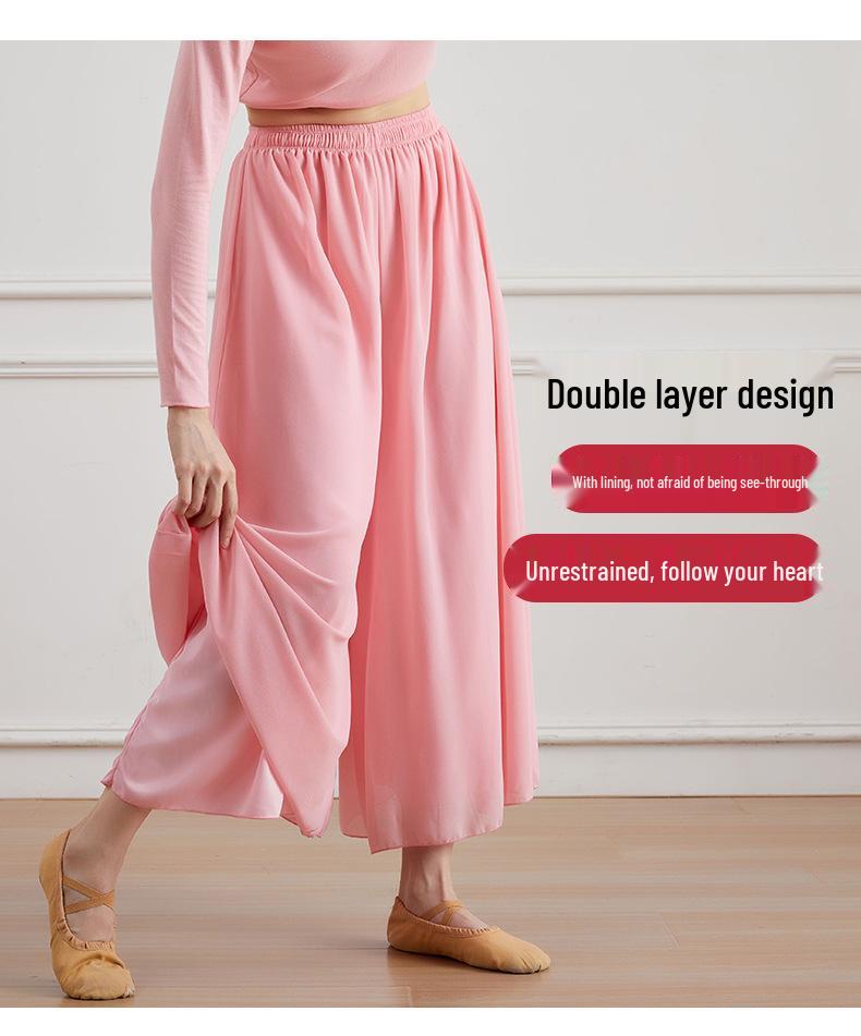 Women's White High Waist Chiffon Dance Pants - Wide Leg, Flowy, Modern Performance Wear