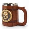 Tasse de baril en bois de crâne rétro de 600ML, tasse de bière en résine 3D en acier inoxydable, tasse de thé de chevalier d'halloween, tasse de café, décoration de Pub et de Bar