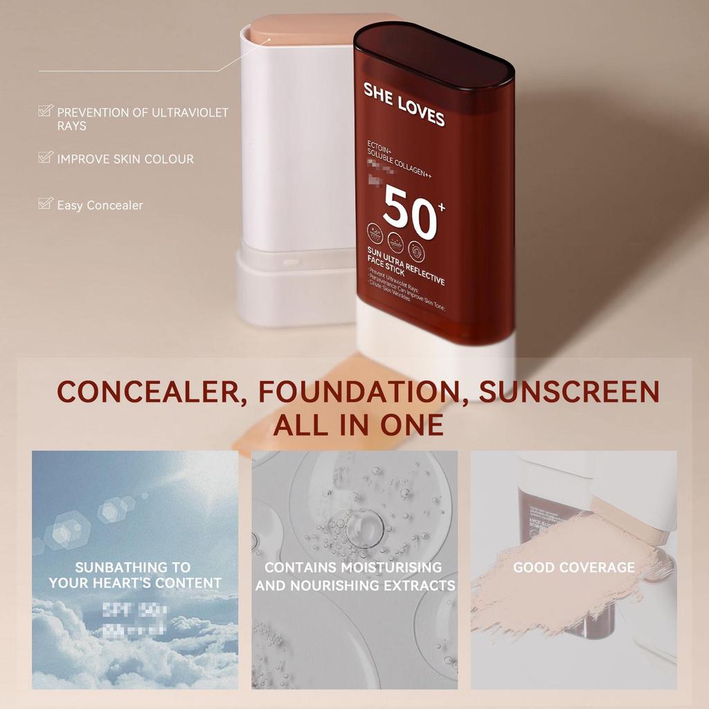 Exclusive 50+ SPF Sunscreen Foundation Stick - Long-lasting, Non-transfer, Lightweight Concealer