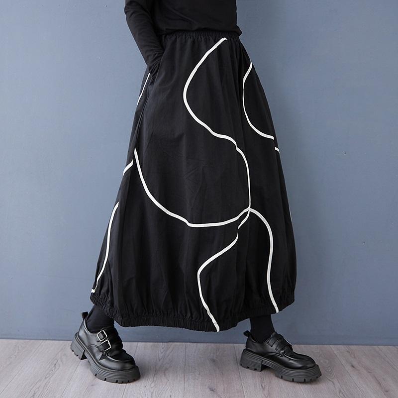 Plus Size High Waist Vintage Black Spring Summer Autumn Casual Loose Long for Woman Skirts Womens Skirt
