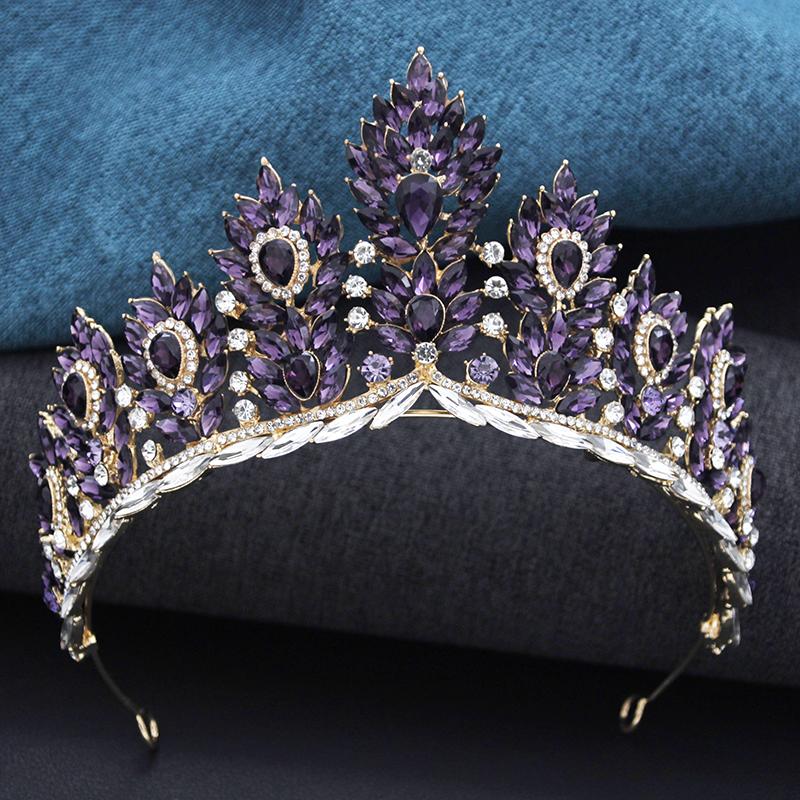 Baroque Yellow Crystal Tiaras for Women Bride Diadem Wedding Crown Bridal Hair Jewelry Party Dress Head Accessories