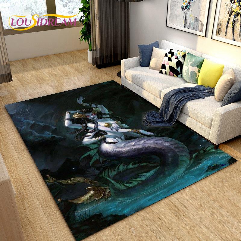 3D Medusa Snake Gorgon Area Rug Large,Carpet Rug for Living Room Bedroom Sofa Doormat Decoration,kids Play Non-slip Floor Mat