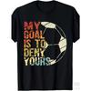 European Sizes Men's Retro Soccer T-Shirt - "My Goal Is To Deny Yours" Slogan & Football Print  Pure Cotton Black Tee Casual Wear for Football Fans