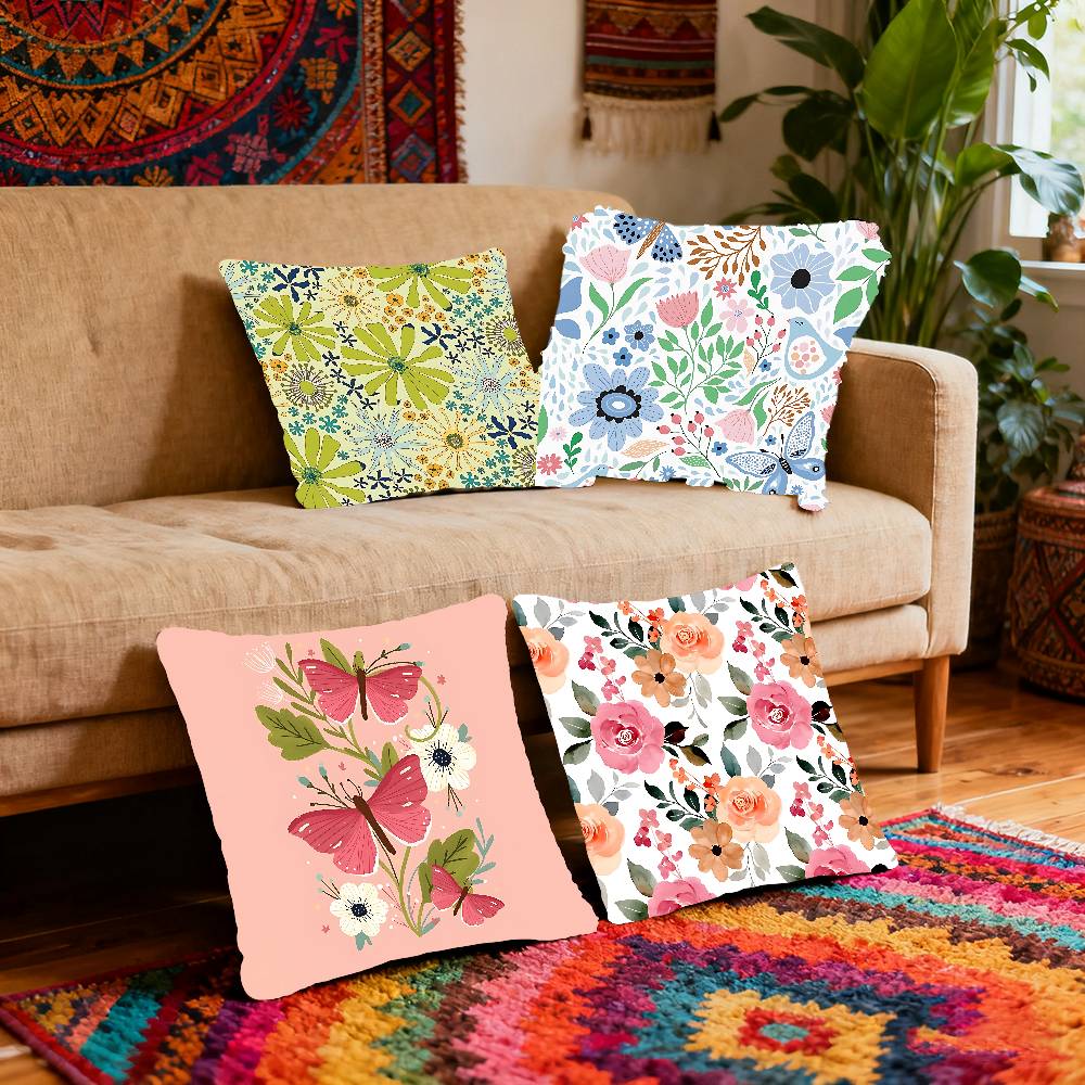 Flower Butterfly Pattern Pillow Case Cushion Cover Polyester Pillowcase Decorative Sofa Cushion Pillowcase Home Decor