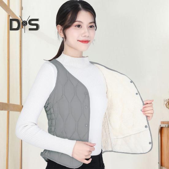 Wintermantel für Damen, Lagenlook, dünn, gepolstert, Knopfverschluss, V-Ausschnitt, ärmellos, einfarbig, winddicht, wärmespeichernd, Outdoor-Daunenmantel