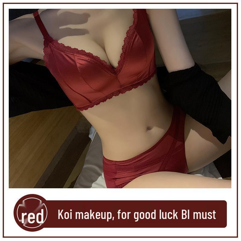 Satin Nahtloses Push-Up BH-Set: Anti-Schlaffheit, Bügelloser Minimizer mit Seitenhalt