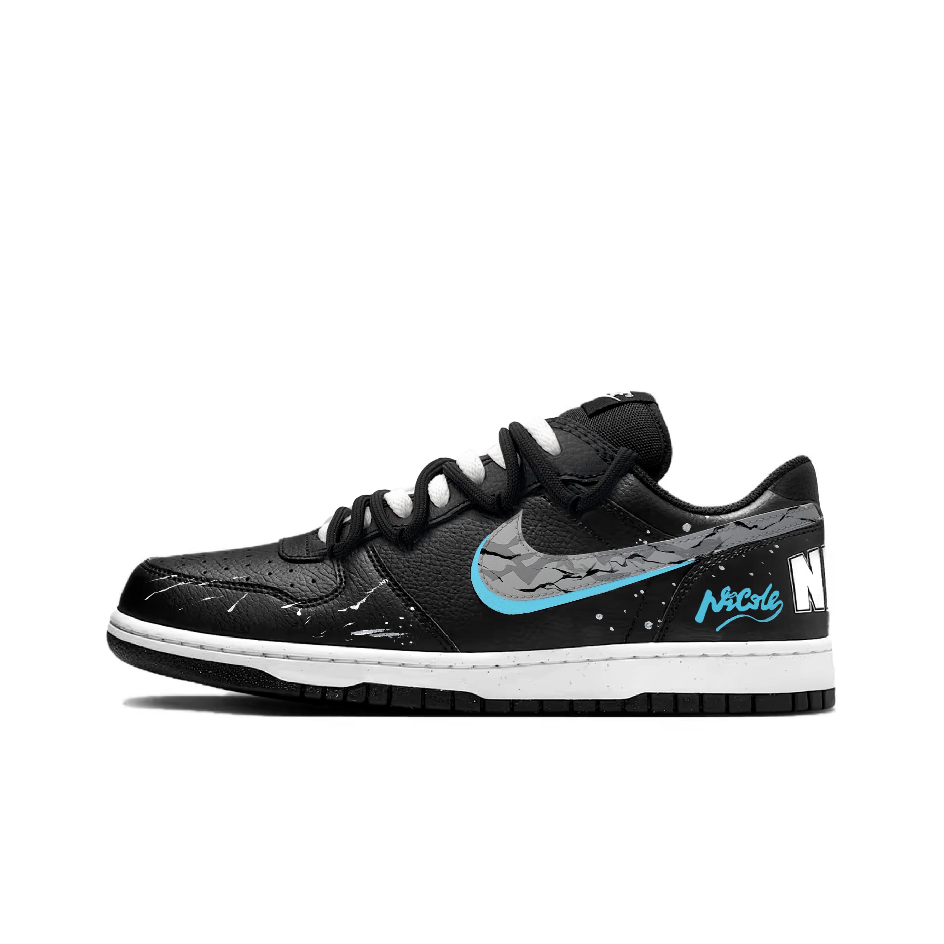 

Nike Big Dark Night Aurora Leather Low top Skateboard Shoes Men s Black 355152-016(Team1004-) 40.5
