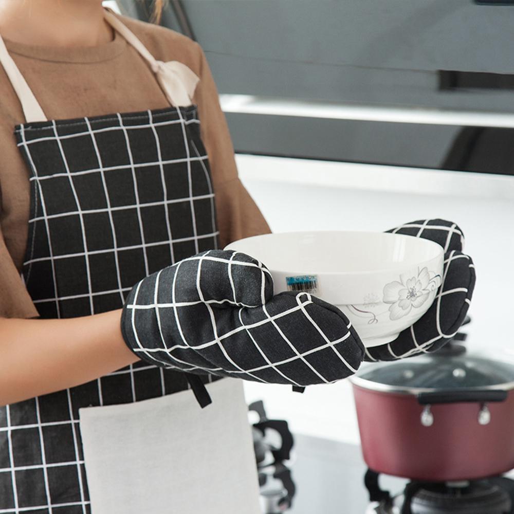 1pcs Grid Cotton And Linen Kitchen Insulated Gloves, Thick And Heat-Resistant, Microwave Oven Baking Heat-Resistant Gloves