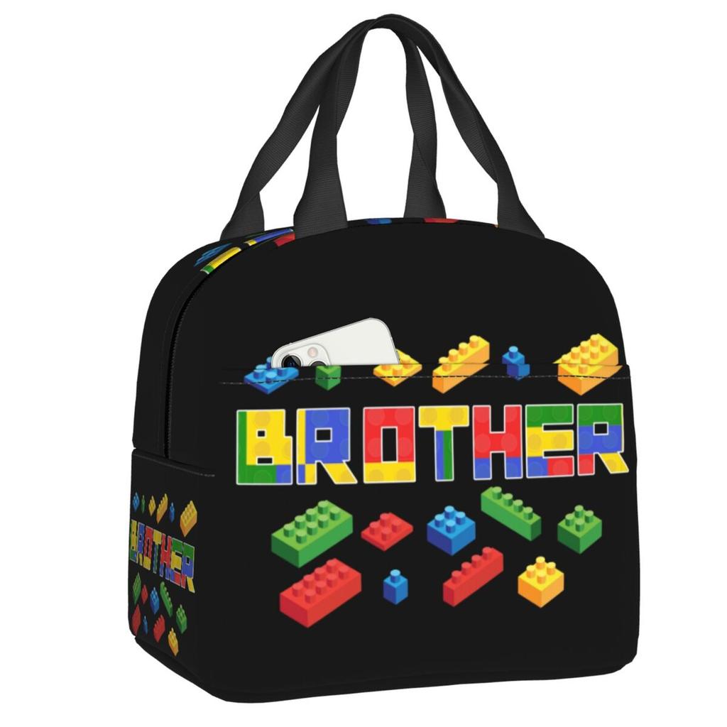 Custom Brick Builder Blocks Master Builder Insulated Lunch Tote Bag for Women Resuable Cooler Thermal Food Lunch Box Children