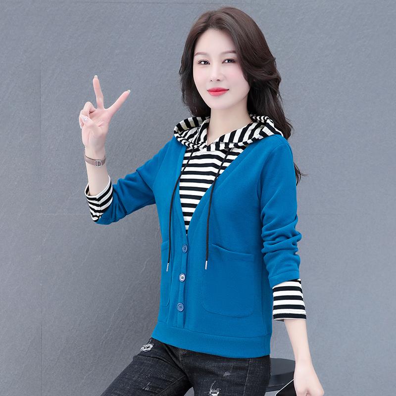Women's Korean-Style Casual Button Hoodie Long-Sleeve Loose Slimming Layered Look Pullover Top