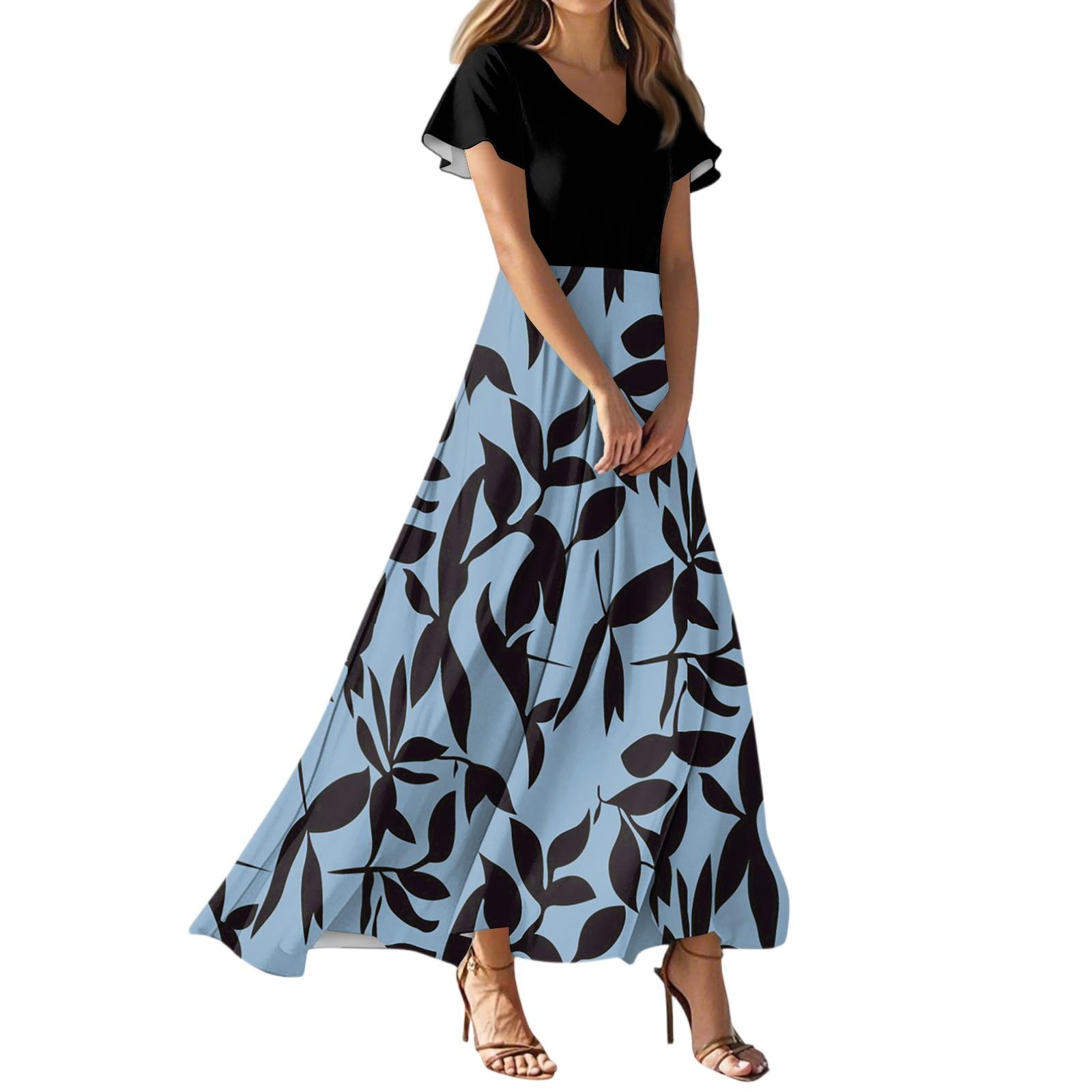 

Женское летнее повседневное модное платье с цветочным принтом и V-образным вырезом с коротким рукавом XS