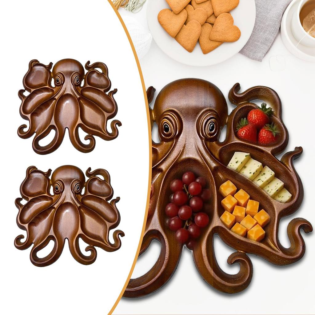 Wooden Octopus Charcuterie Platter Portable Multipurpose House Warming Gifts Cheese Tray for Nuts Snacks Spice Fries Chips