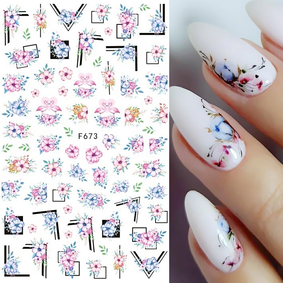 1PCS Black White Butterfly Laser Nail Stickers Nail Art Decoration Abstract Lines Bronzing Flowers Stickers For Nails