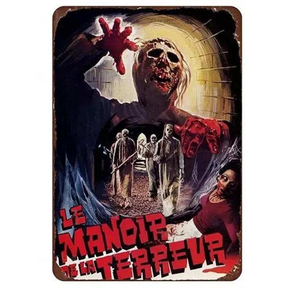 Kovové nástěnné umění Halloweenská hororová dekorace 20x30cm Domácí Jeskynní Muž Filmová cedule