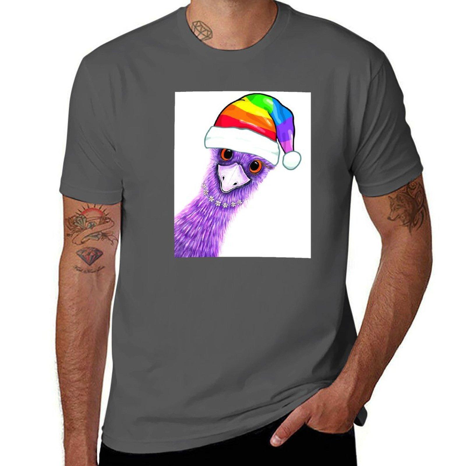 

Quirky Emu - Rainbow Hat T-Shirt man t shirt cotton high quality t shirt man luxury T-Shirt 4XL