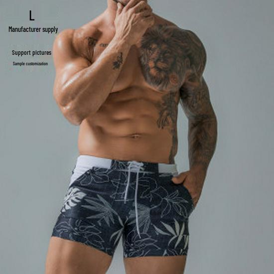 New Men's High-End Quick-Dry Plus Size Double-Layer Tie-Up Swim Trunks
