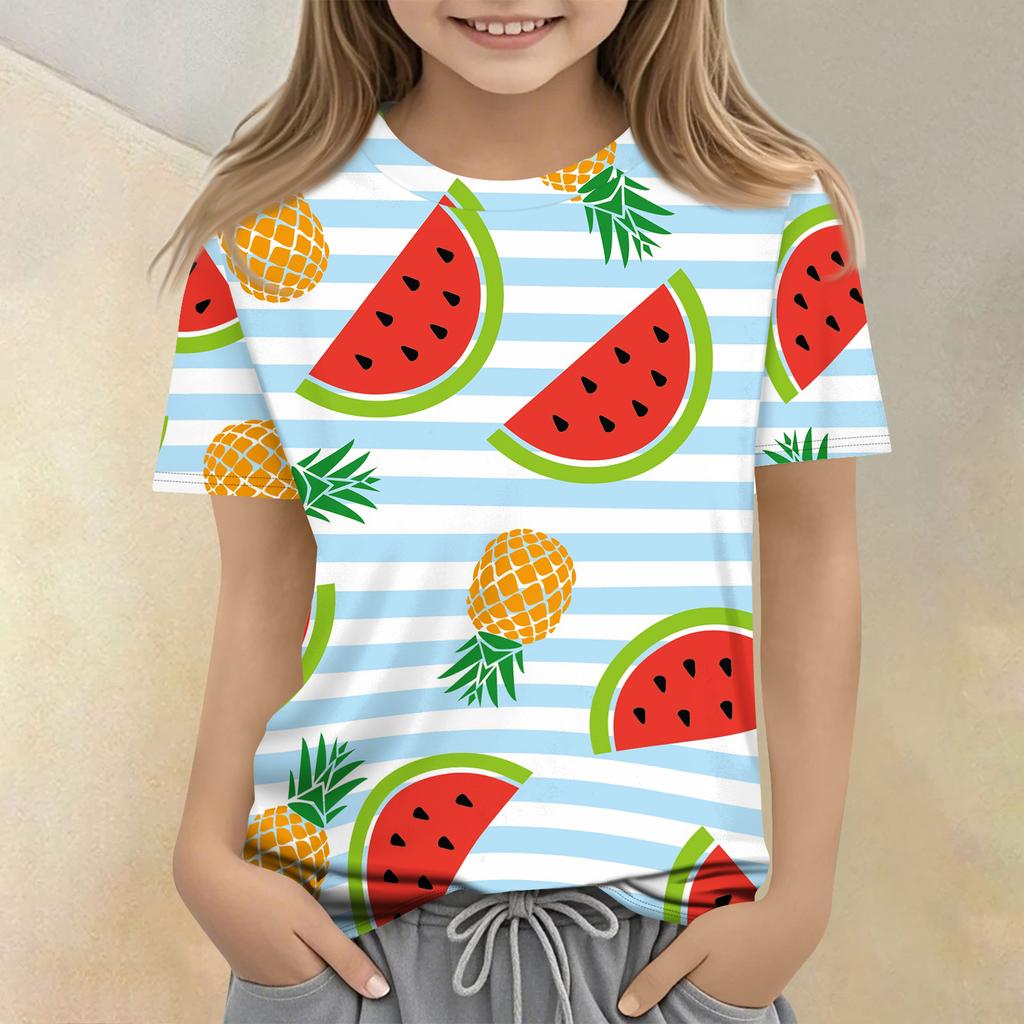 Children's Printed Round Neck Short Sleeved Casual T-shirt