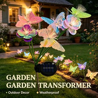 2PCs Solar Butterfly Flower Stake Lights 10/8/6 Head 2 Modes Steady Flash Waterproof Outdoor Garden Yard DIY Decor Lamp