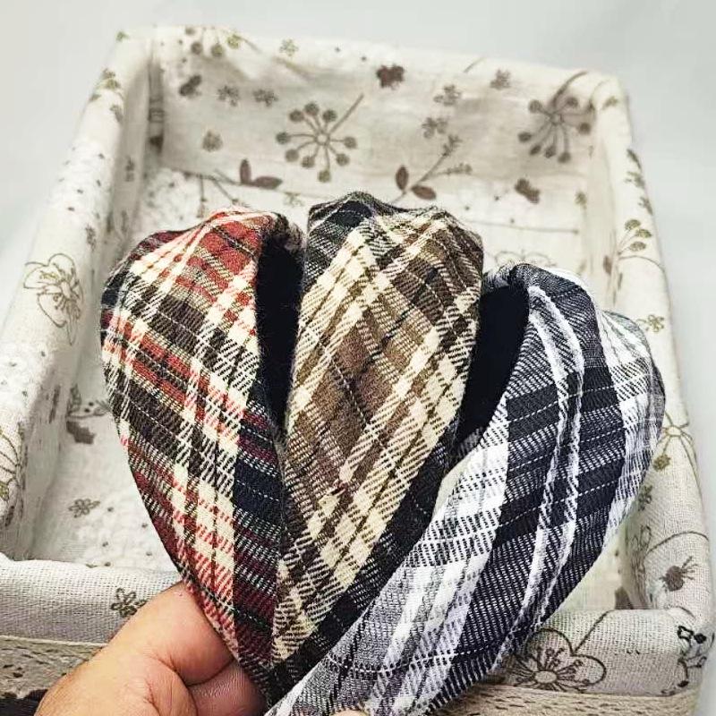 Retro High Crown Gingham Headband: Autumn & Winter Wide Edge Sponge for Face Washing & Outings