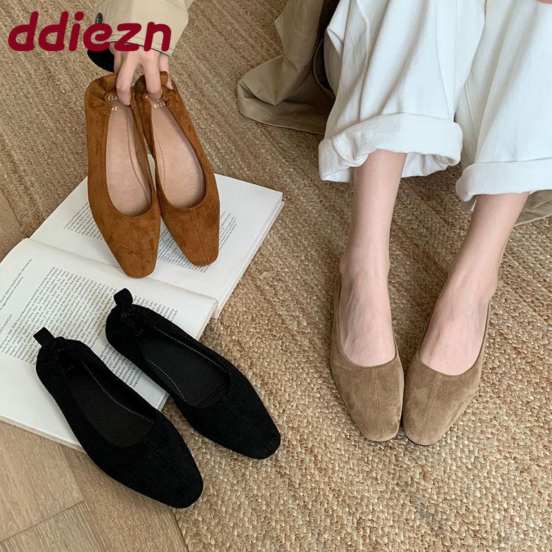 Fashion Luxury Female Square Toe Ladies Flats Slip On Shoes Soft Shallow Footwear Fashion Flock Flats With Shoes For Women