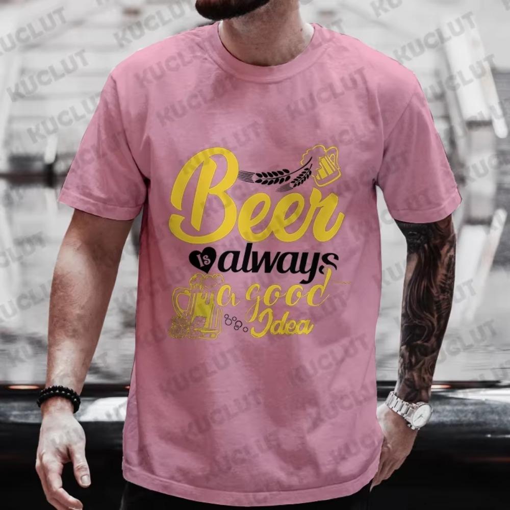 Men's T-shirts Beer Is Always A Good Idea Graphic Tops Y2k Clothes Male Beer Lover Drinking Party Streetwear Short Sleeve Tees