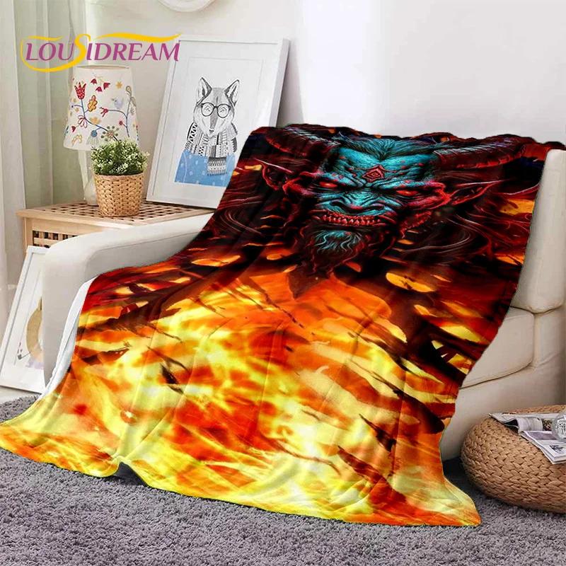 Diablo 3D Retro Game Gamer Zachte Flanellen Deken voor Bedden Slaapkamer Bank Picknick, Plaid Deken voor Afdekking Buiten Vrije Tijd Dutje Cadeau