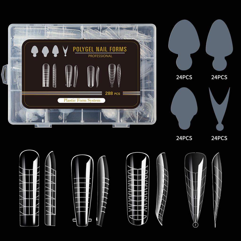 96pcs Stiletto Coffin Clear Dual Forms False Tips Quick Building Gel Mold Nail Art Tools Full Cover Nail Extension Forms Top
