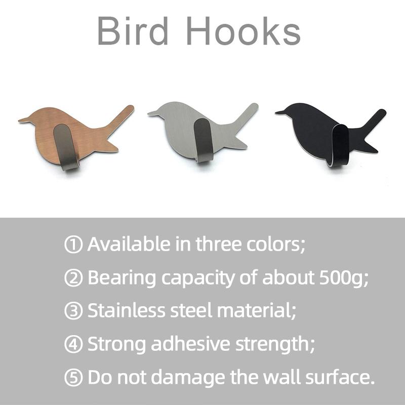 Self Adhesive Hooks Bird Pattern Storage Holder for Bathroom Kitchen Hanger Stick on Wall Hanging Door Clothes Towel Racks