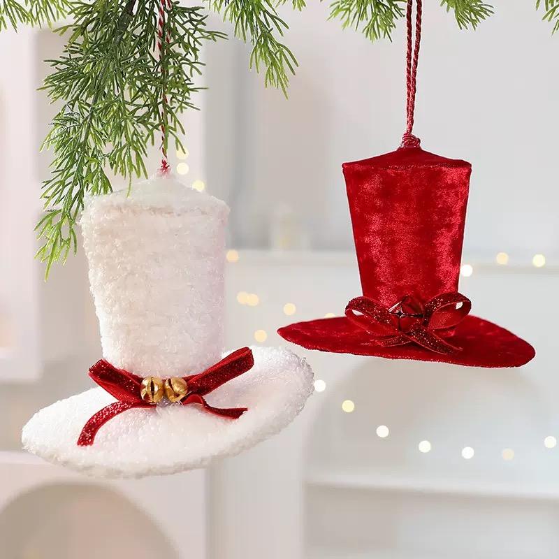 Set of 2 Christmas Hat Ornaments Mini Santa Hats Xmas Tree Hanging Decorations Holiday Party Winter Home Décor Accessories
