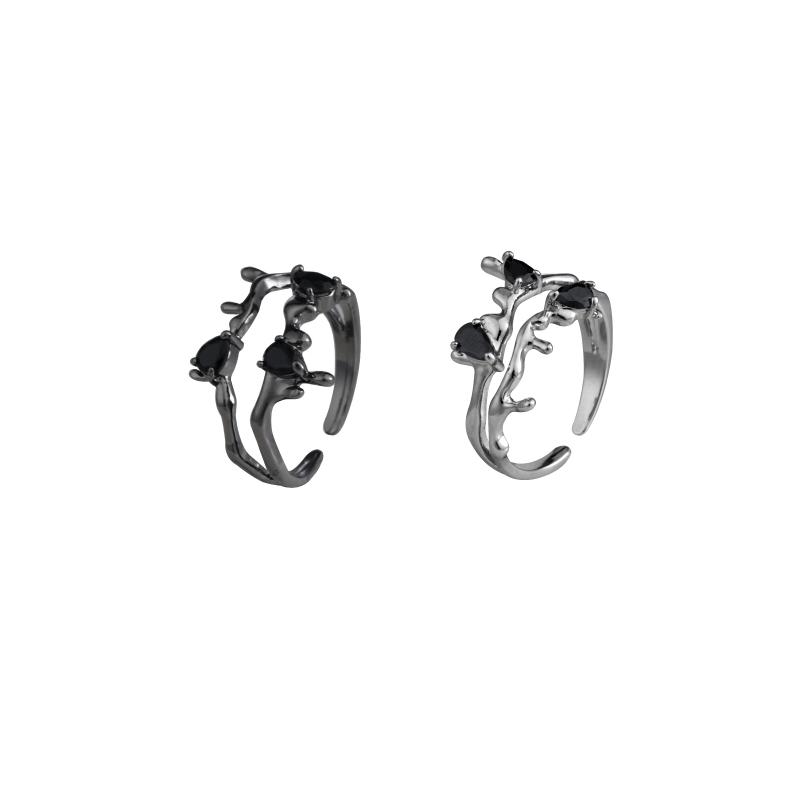 Fashionable Layer Double Ring With Unique Geometric Shape And Open Adjustable Style