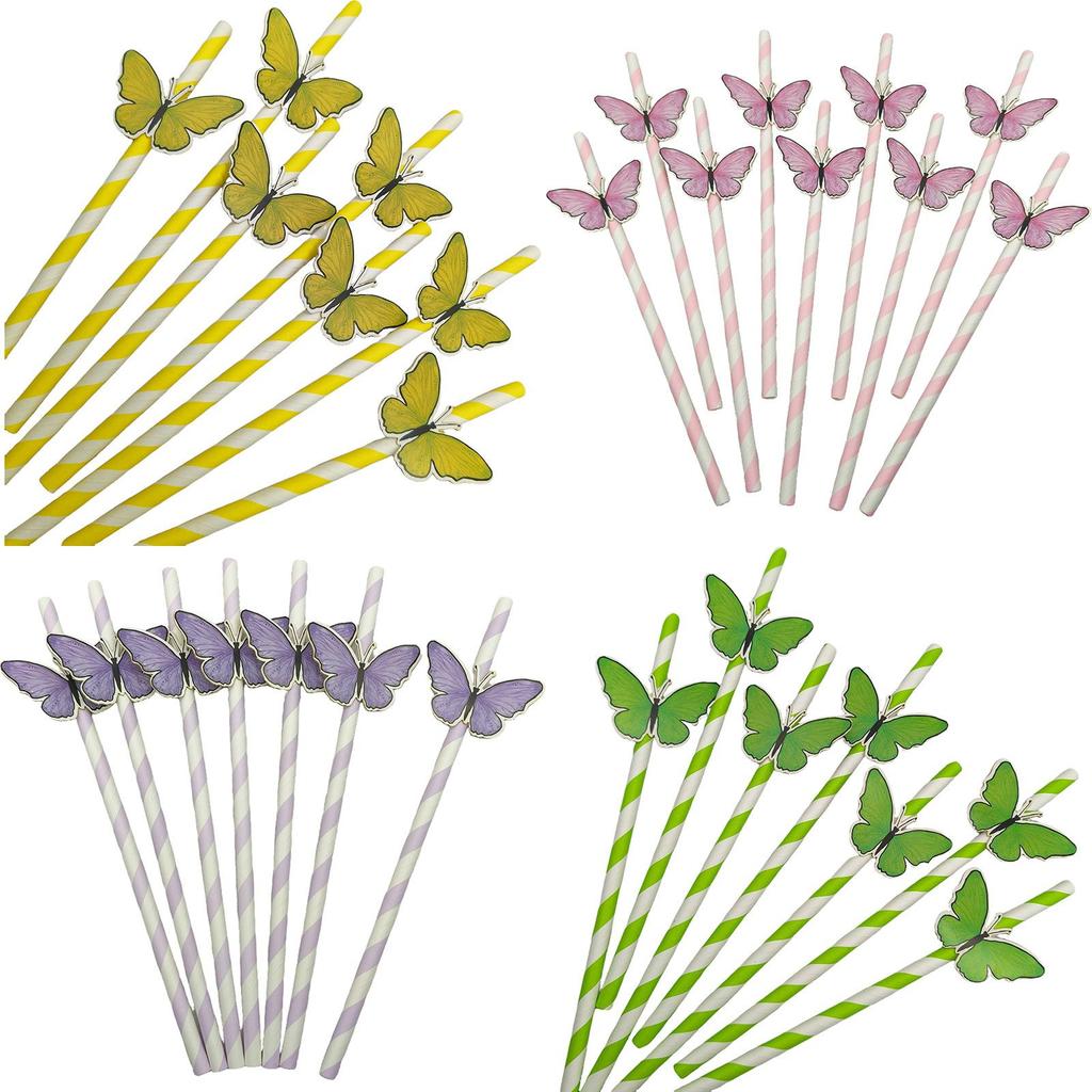 Butterfly Card Disposable Ecofriendly Paper Drinking Straw For Party Decor And Cocktails