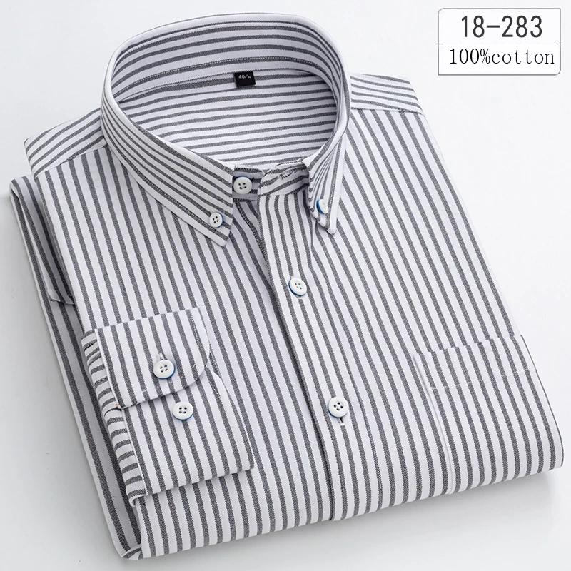 New In Shirt 100%cotton Long-sleeve Shirts for Men Slim Fit Plain Shirt Thin Plaid Striped Tops Fashion Elegants Office Clothes