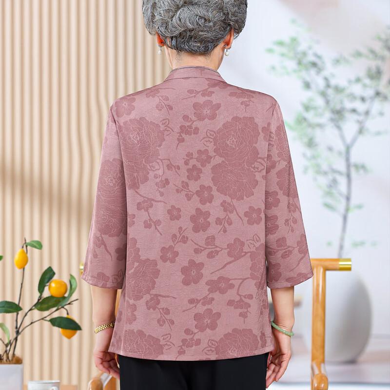 Elderly Women's Embroidered Seven-Quarter Sleeve Summer Shirt