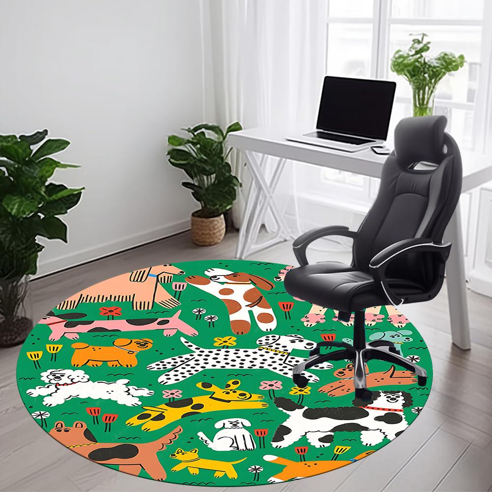 1PC Dogs Garden Office Round Area Rug, Mat Suitable For Office, Under Office Chairs Bedroom Living Room Home Decor, Room Deco