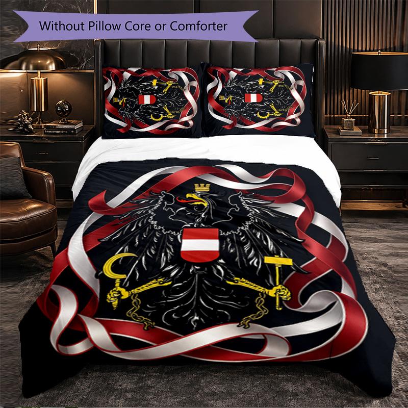 Austria Football Pattern 3 Pieces Bedding Set Soft Microfiber Duvet Cover with Pillow Cases for Bedroom