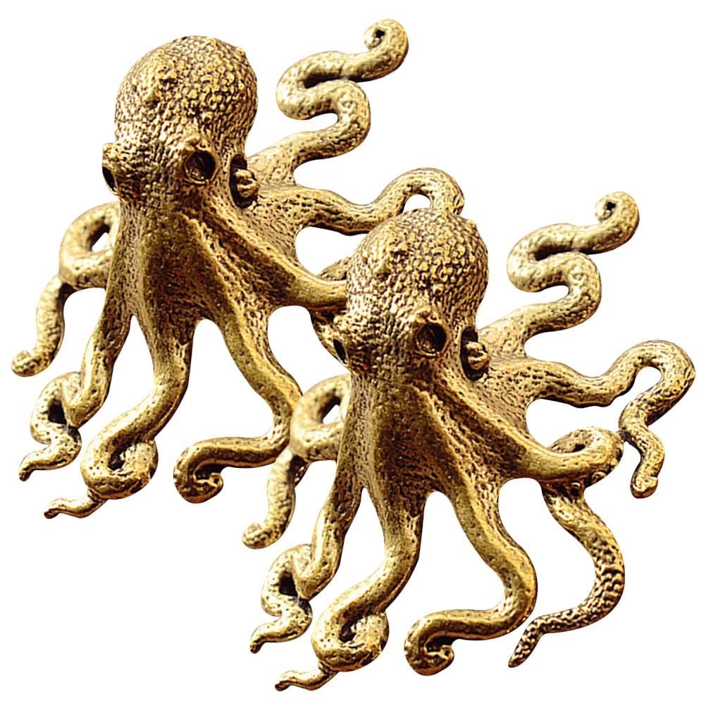 

2 Pcs Octopus Tea Lovers Gifts for Women The Desktop Brass Sculpture Statue Decor 5.7X4.7X2.3cm