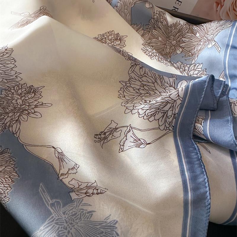 90*90cm Elegant Floral Printed Square Scarf Hijab Women Luxury Stain Silk Hair Wraps Muslim Fashion Foulard Shawl Neckerchief