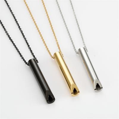 Stainless Steel Anxiety Titanium Steel Meditation Breathing Whistle Pendant Necklace Decompression