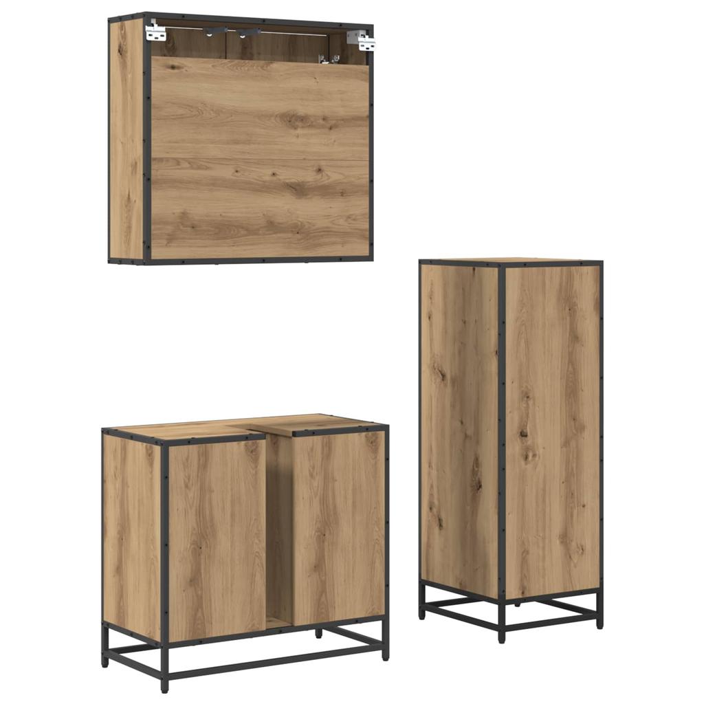 Bathroom Furniture Set with Shelf 3 pcs Artisan Oak Wood Based Material