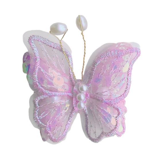 Girl Hairpin Double Layer Mesh Yarn Butterflies Decor Hair Clip with Imitation Pearls
